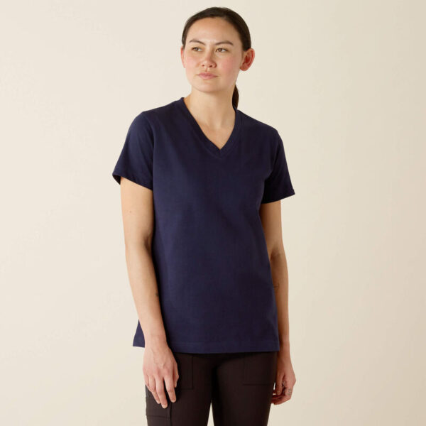 Ariat Rebar Cotton Strong Standard V-Neck T-Shirt Navy with DOE Logo 10054440-Y12