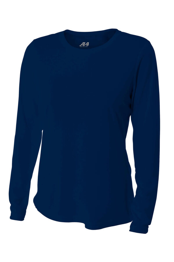 A4 Women's Cooling Performance Long Sleeve Tee Navy with DOE Logo A4NW002-NVY-Y12